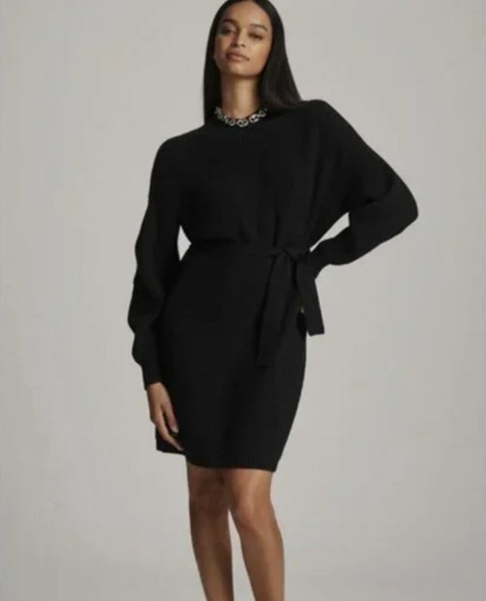 Anthropologie Maeve black knit long sleeve mock neck tie waist sweater dress XL